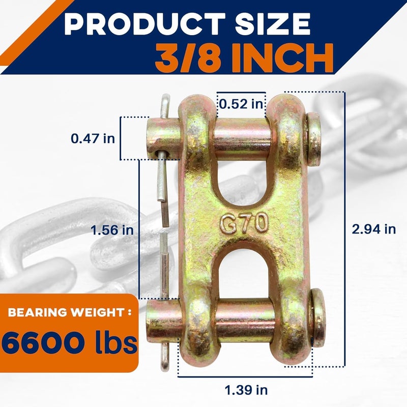 Terixe 4 Pack 3/8 Inch Twin Clevis Link, Alloy Steel Chain Repair Links for Safety Chains - 3/8 Chain Link Connector, Working Load Capacity of 6600 lbs - Image 3